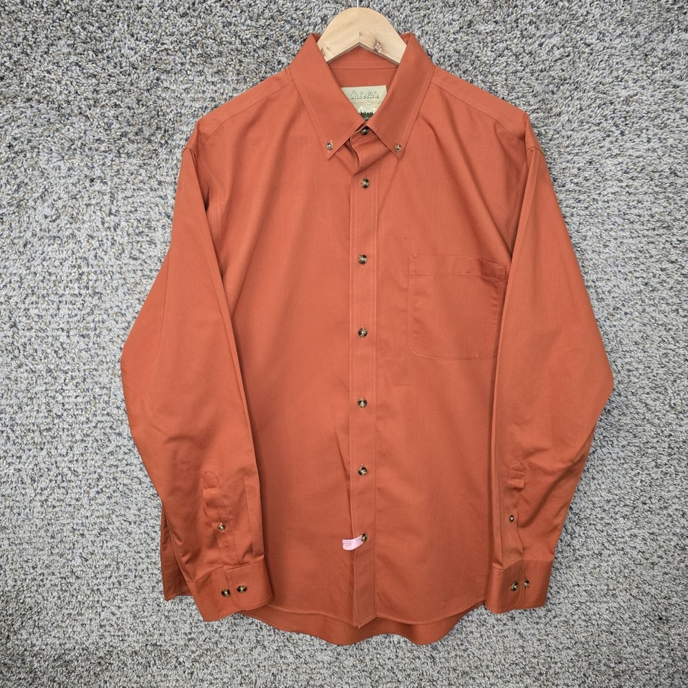 Cabelas Shirt Mens Large Orange Button Down Long Sleeve Cotton Casual